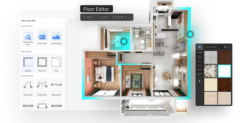 Coohomの3D空間で素材や色を変更している操作画面
